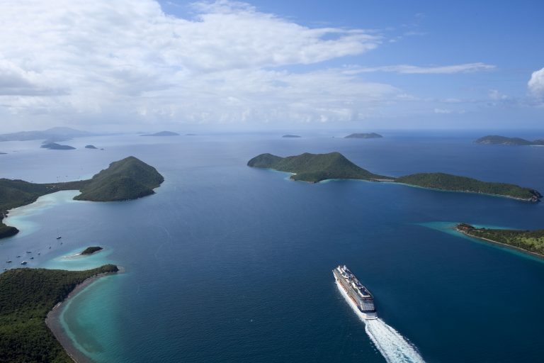 Celebrity Solstice  aerial image of ship leaving Tortola, Solstice Class in the Caribbean, ship exterior, SL