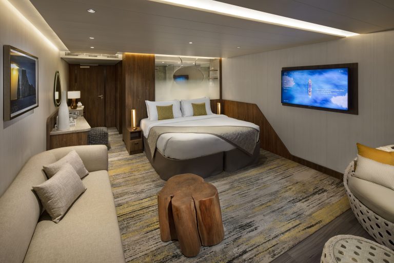 Celebrity Flora, FL, architectural, architecture, Galapagos Islands, luxury mega yacht, Sky Suite with Infinite Veranda, accommodations, stateroom, cabin