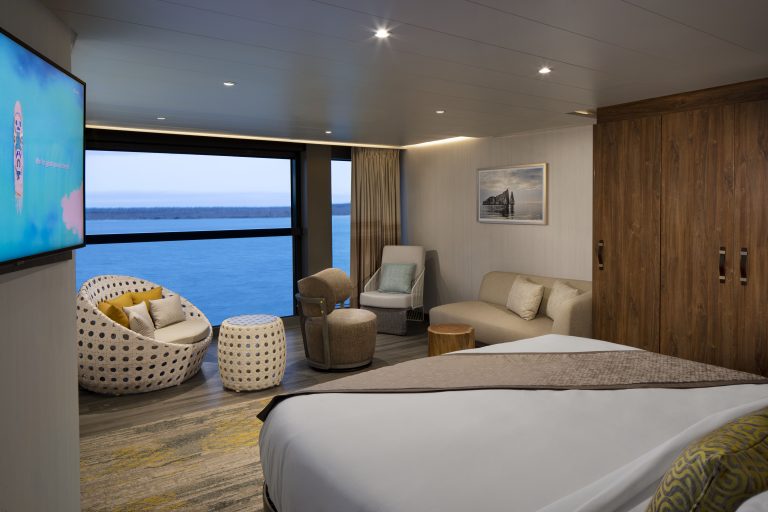 Celebrity Flora, FL, architectural, architecture, Galapagos Islands, luxury mega yacht, Ultimate Sky Suite with Infinite Veranda, accommodations, stateroom, cabin