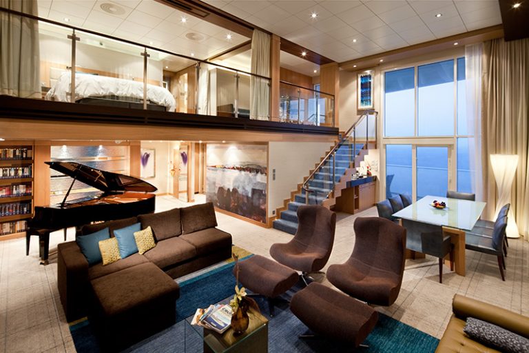 OA, Oasis of the Seas, AL, Allure of the Seas, Royal Loft Suite, Room #1740, Deck 17 Midship, stateroom, cabin, piano, two story, two level, main floor,