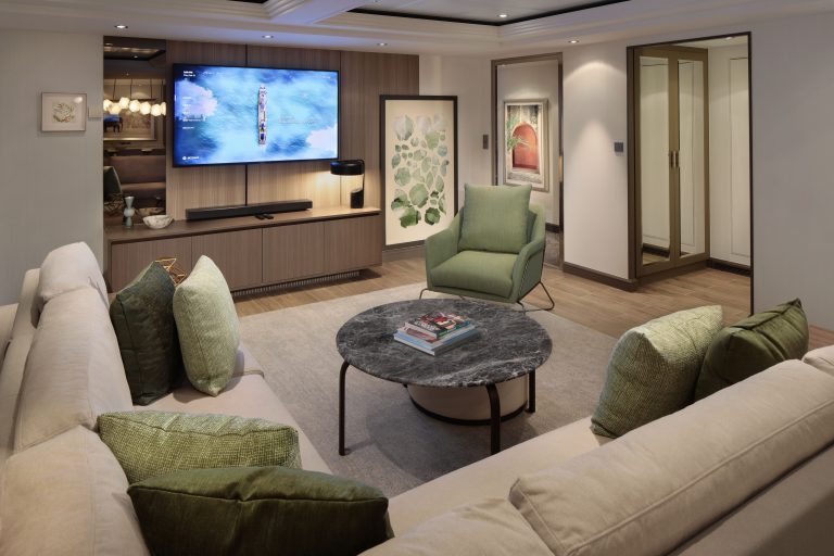 Celebrity Silhouette, SI, Celebrity Revolution, refresh, revitalization, update, staterooms and suites, cabins, accommodations, Penthouse Suite, living room
