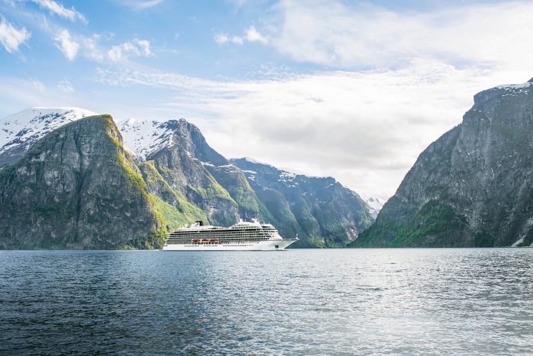 The Viking Star cruising through Fjords of Flam, Norway.