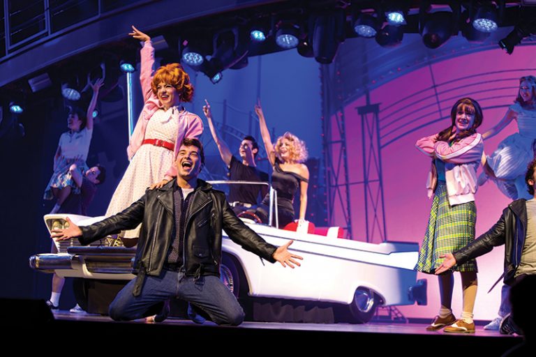 HM, Harmony of the Seas, Broadway show, Grease, actors, acting, stage, theater, theatre, singing, singers, drama, costumes, dancers, performer, performance, white car on stage,