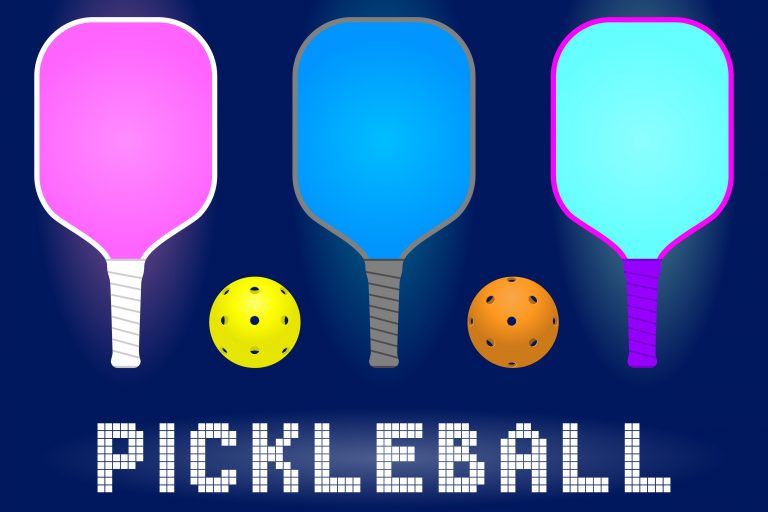 pickleball paddle rackets and balls. set of sport equipment for hobby game in modern color. stock vector illustration