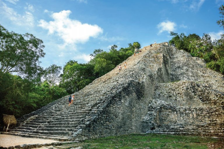 Cozumel, Mexico, Coba Ruins,  guests climbing ancient pyramid in jungle, architecture, adventure, fun,